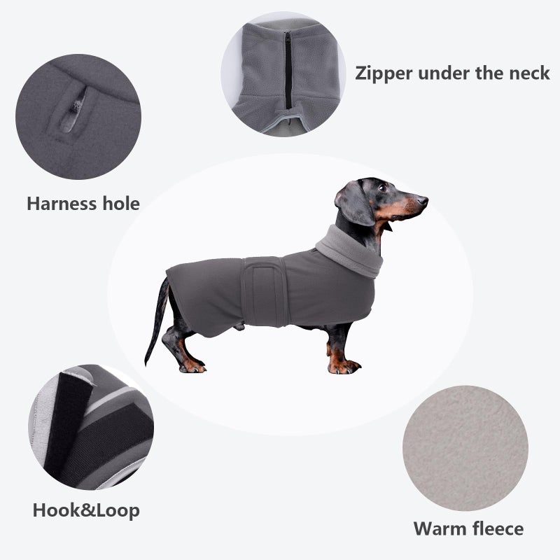 Morezi Dachshund Coats Sausage Dog Fleece Coat in Winter Miniature Dachshund Clothes with Hook and Loop Closure and high vis Reflective Trim Safety - Gray - S - Image 3